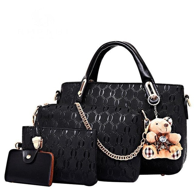 4Pcs/Set Elegant Ladies Bear Pendant Handbag/Shoulder Bag