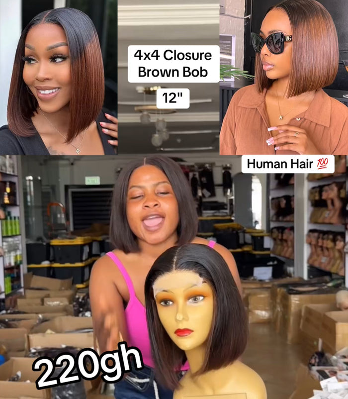 4x4 Closure Brown/ Black Bob 12”