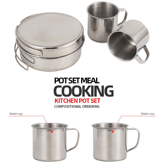8pcs Camping Pot Set - Stainless Steel Tableware/Cookware