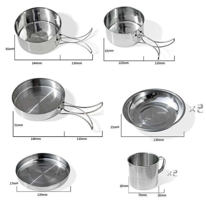 8pcs Camping Pot Set - Stainless Steel Tableware/Cookware