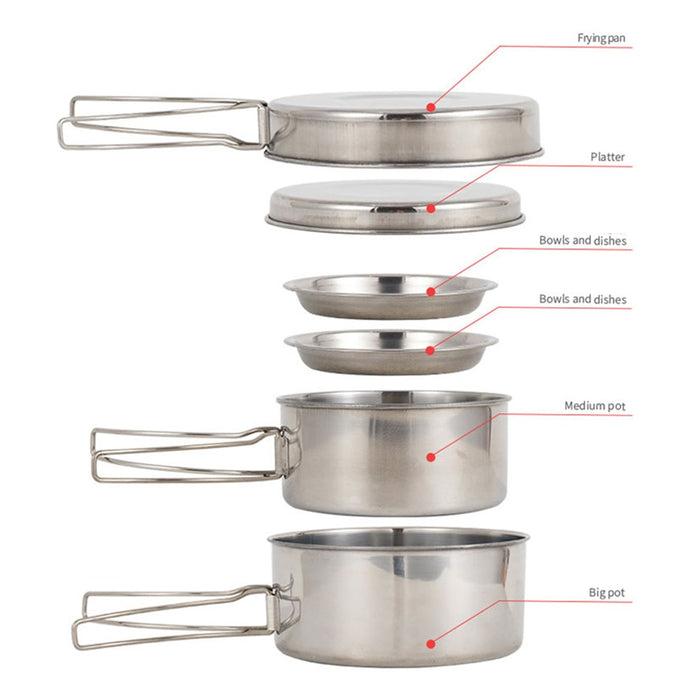 8pcs Camping Pot Set - Stainless Steel Tableware/Cookware