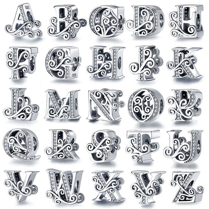 925 Sterling Silver Letter/Alphabet A-Z Charms For Bracelet
