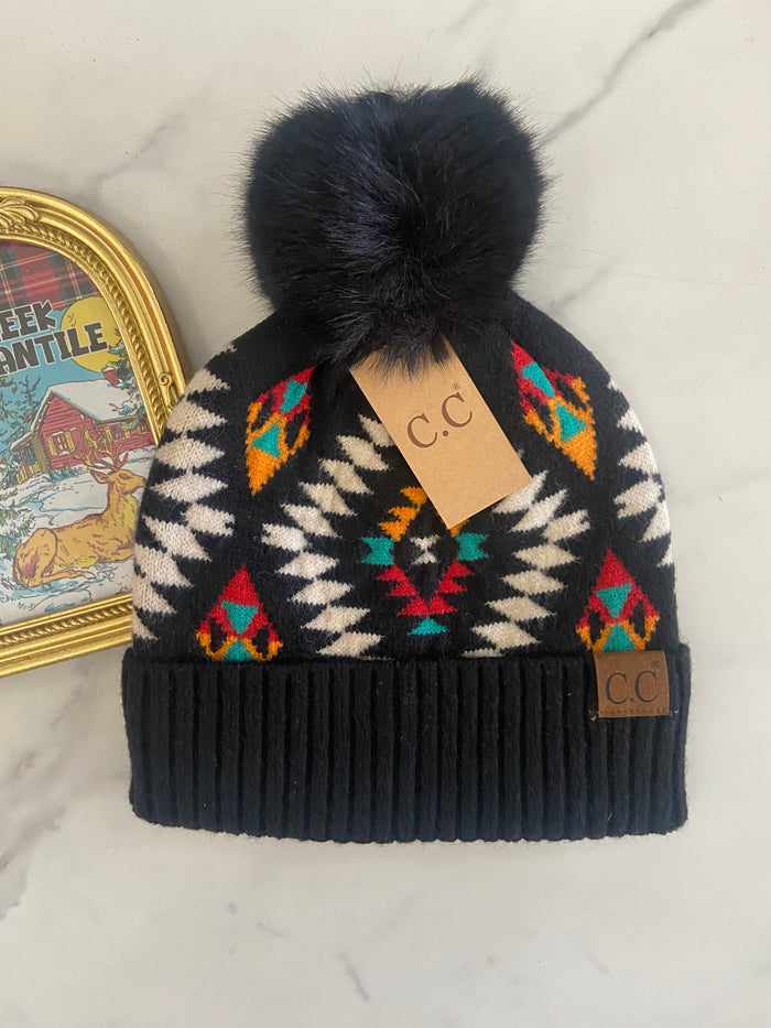 Western Winter Days C.C. Southwest Beanie *Black SW - Deer Creek Mercantile