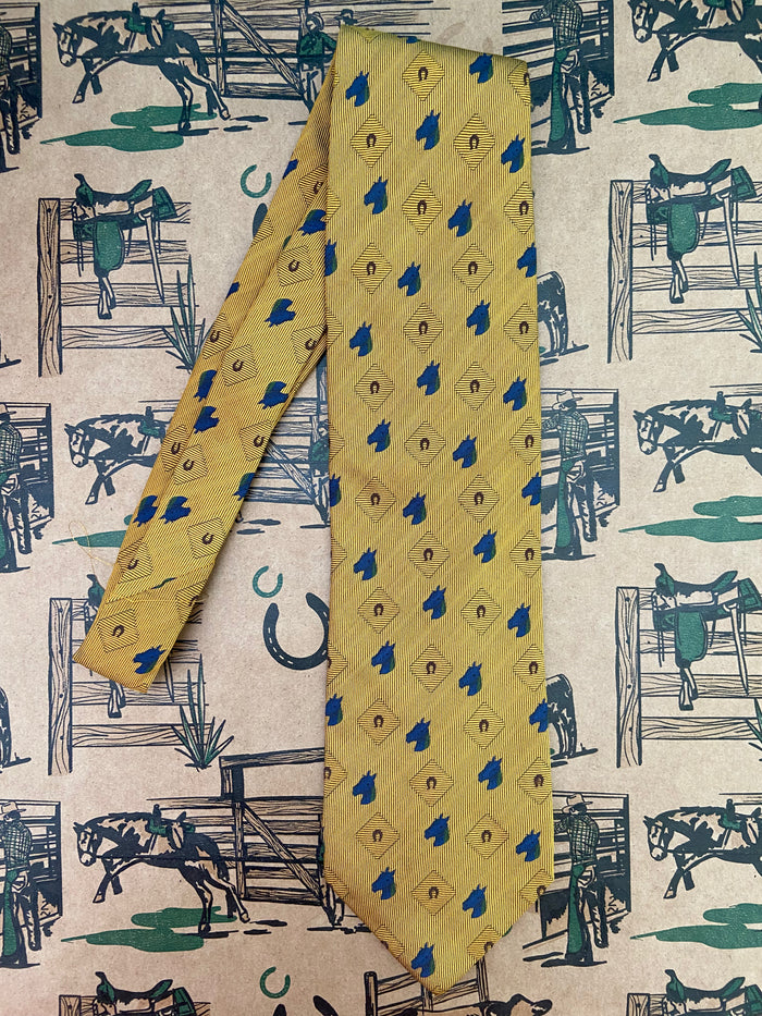 Vintage Sir Johnny Top Collection Made in Italy Gold Horse Tie - Deer Creek Mercantile