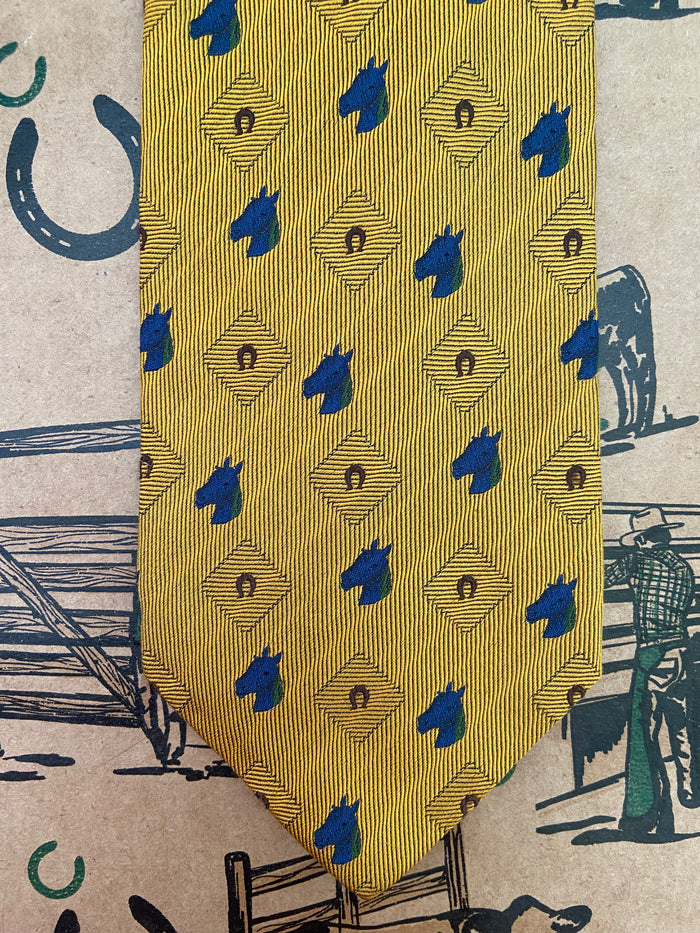 Vintage Sir Johnny Top Collection Made in Italy Gold Horse Tie - Deer Creek Mercantile