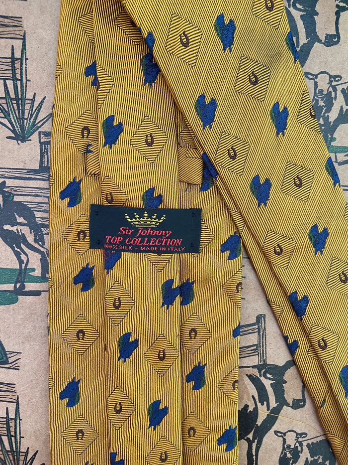 Vintage Sir Johnny Top Collection Made in Italy Gold Horse Tie - Deer Creek Mercantile