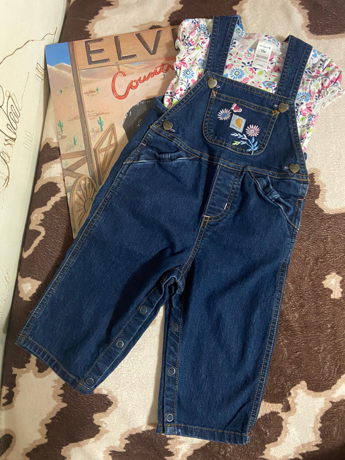 Pre-Loved Carhartt Baby Girls Floral Denim Overalls & Shirt Set, 12 Months - Deer Creek Mercantile