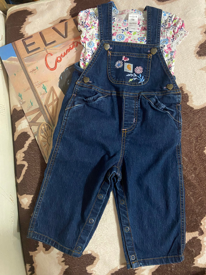 Pre-Loved Carhartt Baby Girls Floral Denim Overalls & Shirt Set, 12 Months - Deer Creek Mercantile