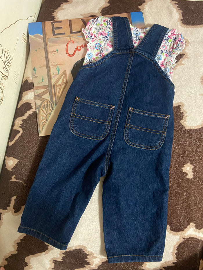 Pre-Loved Carhartt Baby Girls Floral Denim Overalls & Shirt Set, 12 Months - Deer Creek Mercantile