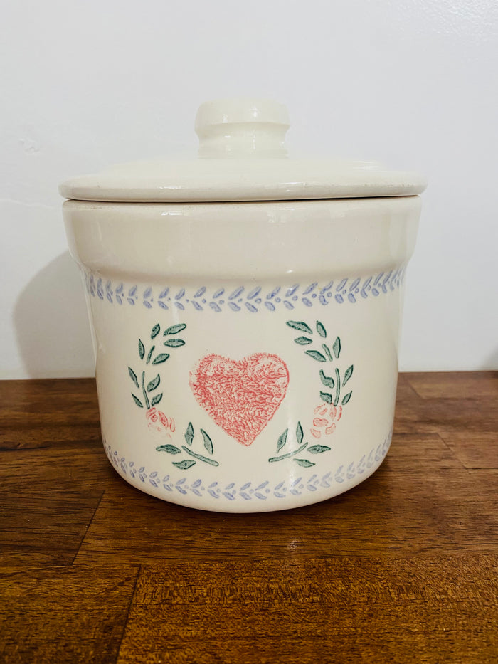 Vintage Pink Heart Canister Crock - Deer Creek Mercantile