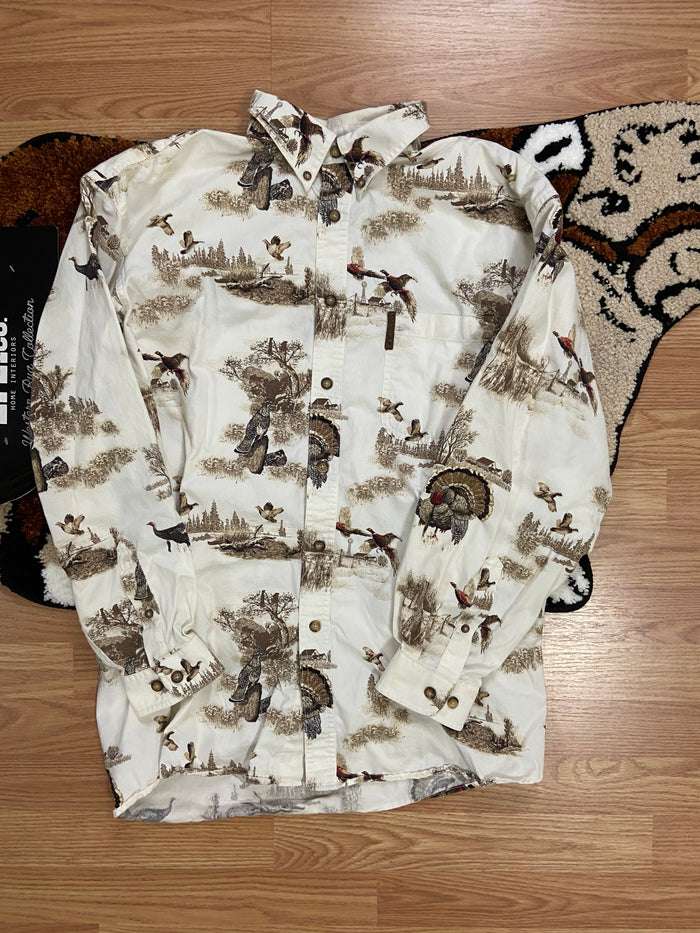 Vintage Magellan Wild Turkey Birds Button Up Shirt, Size Large - Deer Creek Mercantile