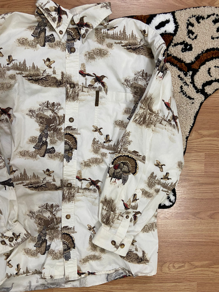 Vintage Magellan Wild Turkey Birds Button Up Shirt, Size Large - Deer Creek Mercantile