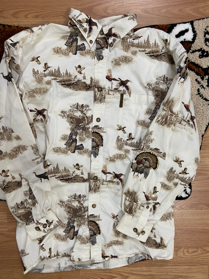 Vintage Magellan Wild Turkey Birds Button Up Shirt, Size Large - Deer Creek Mercantile