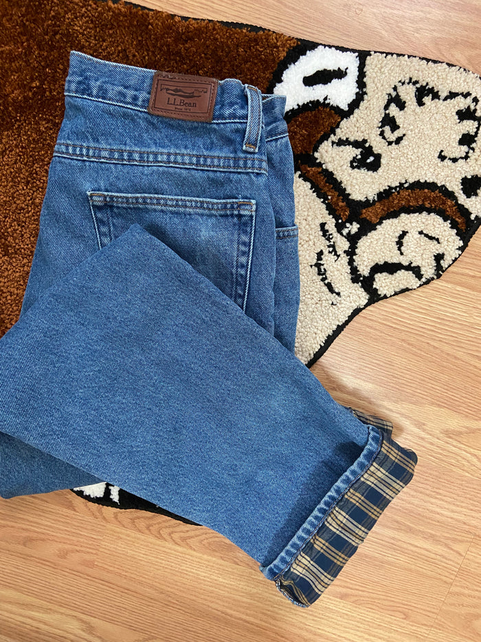 Vintage L.L. Bean Plaid Flannel Lined Denim Jeans, Size 32x32 - Deer Creek Mercantile