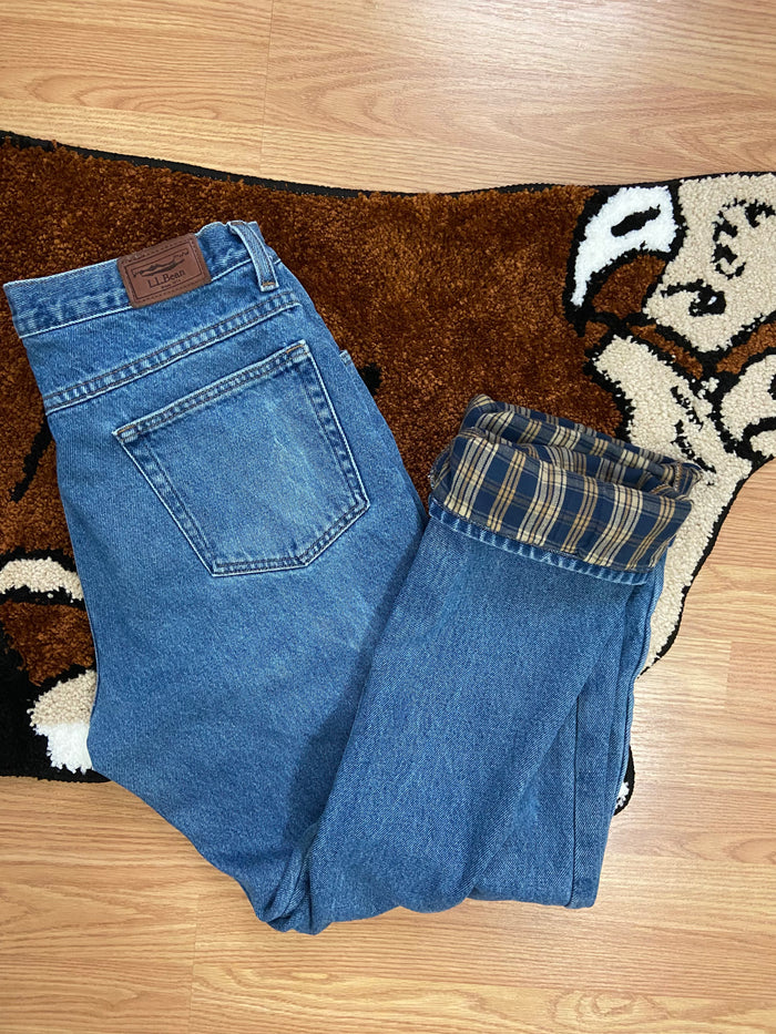 Vintage L.L. Bean Plaid Flannel Lined Denim Jeans, Size 32x32 - Deer Creek Mercantile