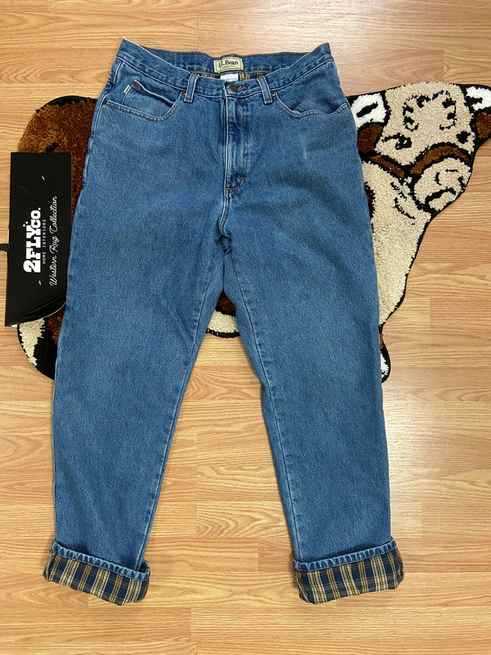 Vintage L.L. Bean Plaid Flannel Lined Denim Jeans, Size 32x32 - Deer Creek Mercantile