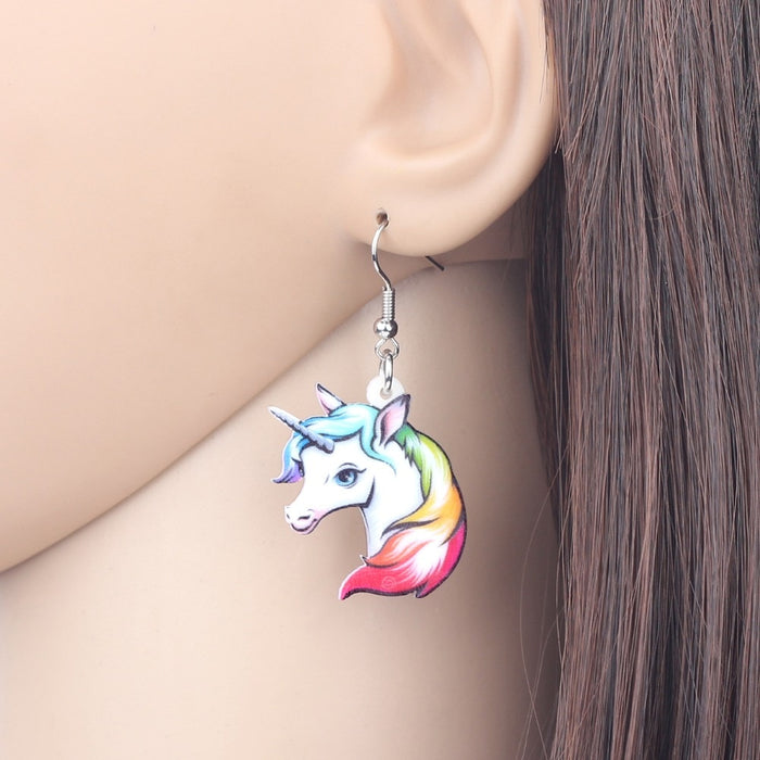 Acrylic Sweet Rainbow Unicorn Head Earrings