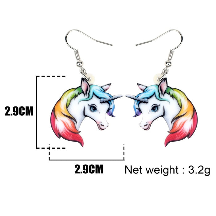 Acrylic Sweet Rainbow Unicorn Head Earrings
