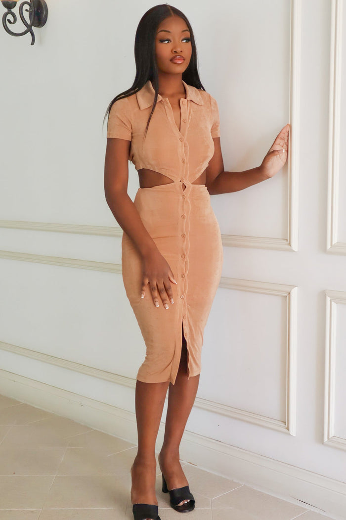 Adelaide Midi Dress - Beige - Runway Goddess