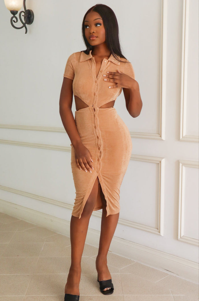 Adelaide Midi Dress - Beige - Runway Goddess
