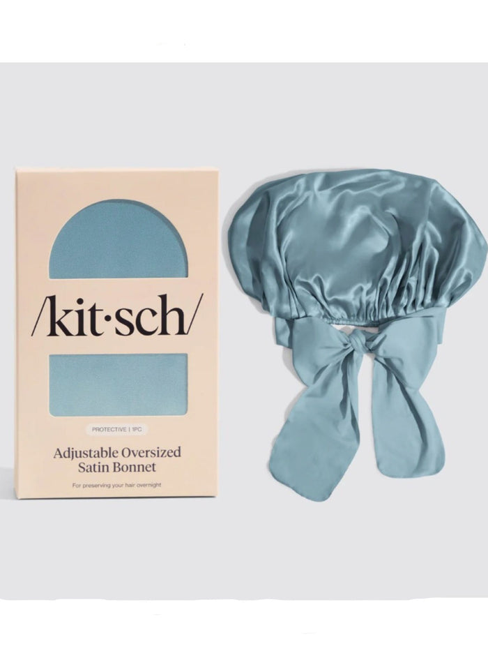 Adjustable Oversized Satin Bonnet, Haze Blue