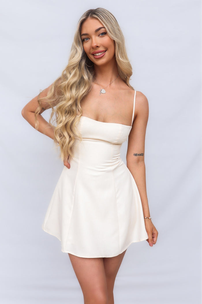 Adonis Mini Dress - Cream - Runway Goddess