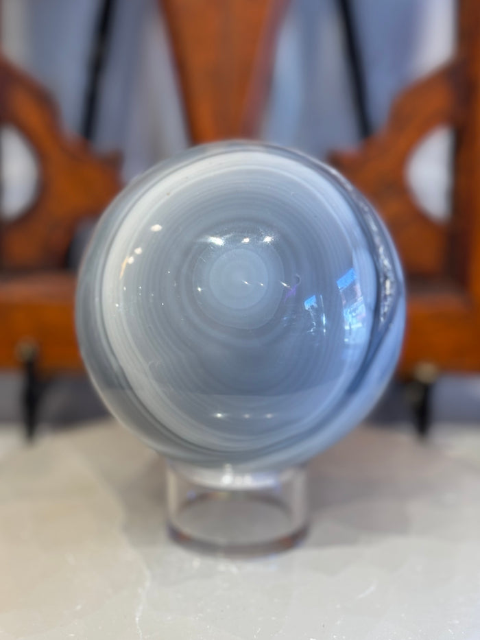 Agate Sphere with Amethyst and Calcite