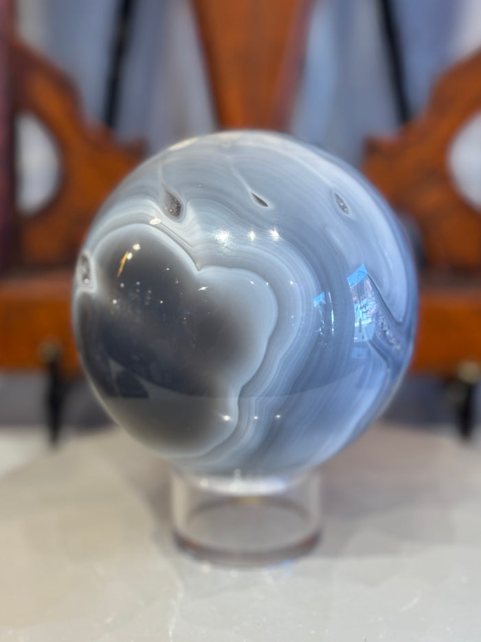 Agate Sphere with Amethyst and Calcite
