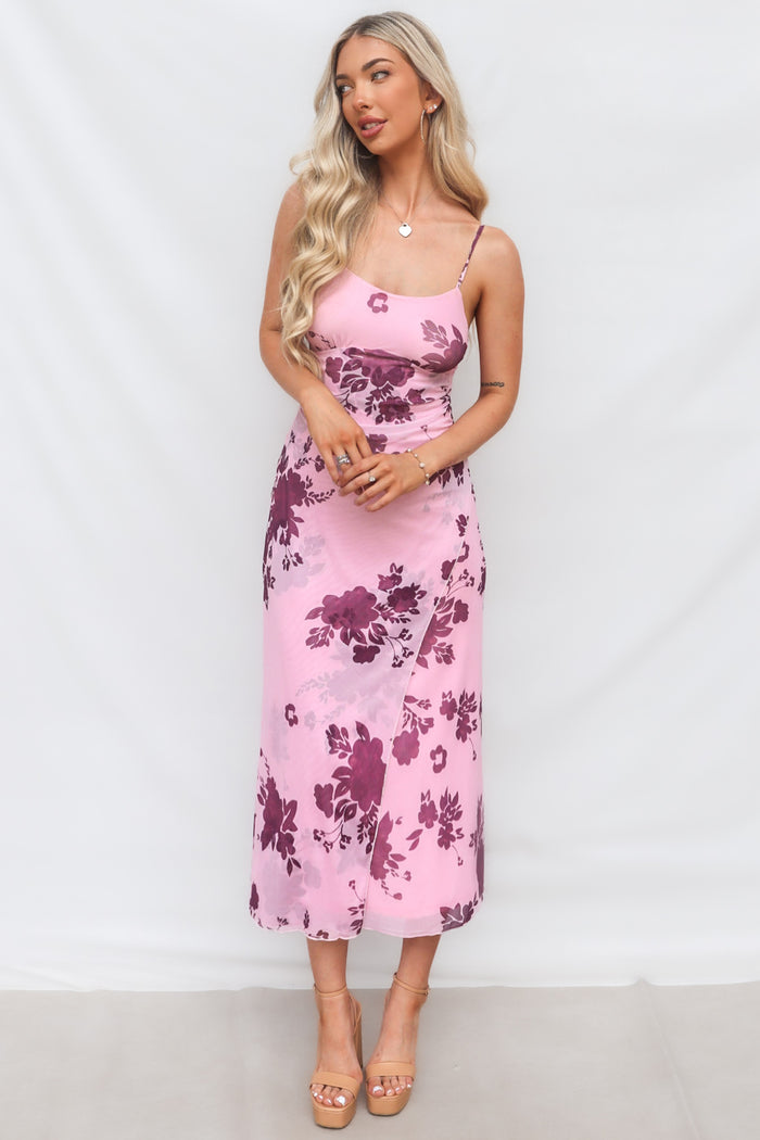 Akira Midi Dress - Pink Floral - Runway Goddess