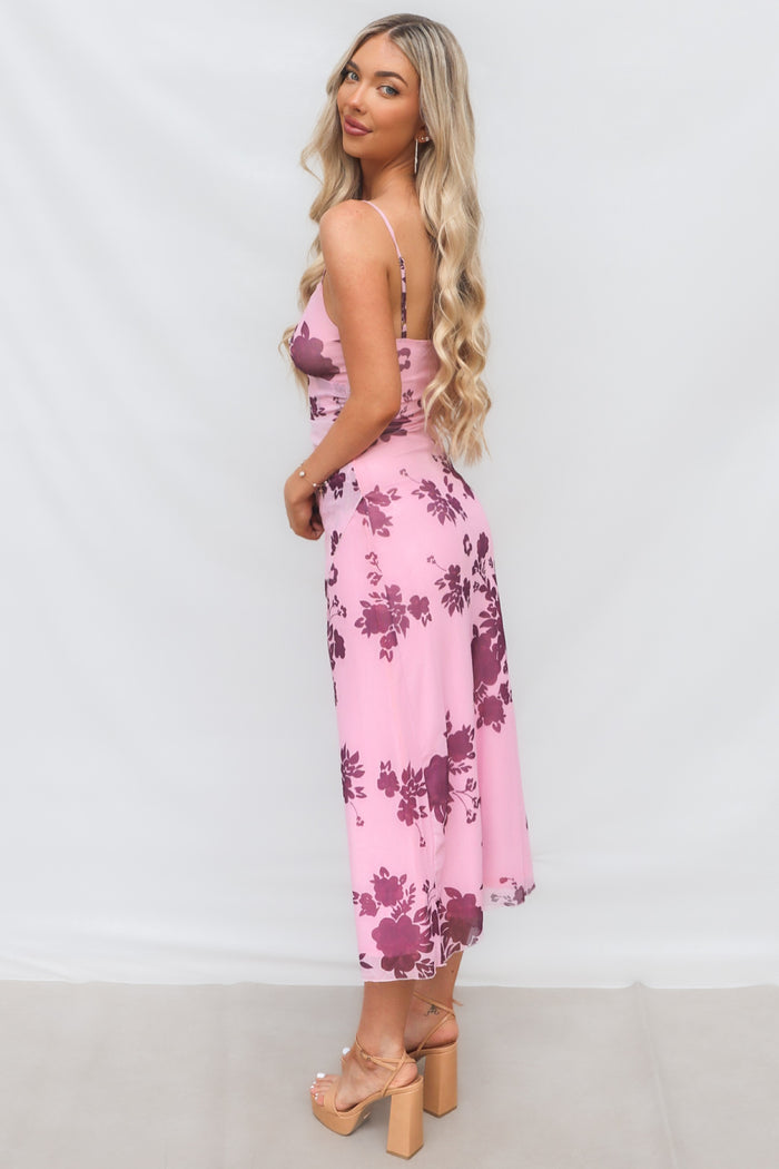 Akira Midi Dress - Pink Floral - Runway Goddess