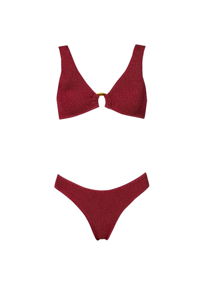 Bikini Stefania Frangista Ali Hoop Over The Shoulder Bikini Seersucker Metallic Red Apoella
