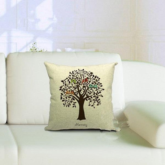 All 4 Kids 45cm Square Throw Pillow Cushion Cover - Brown Tree with Bird