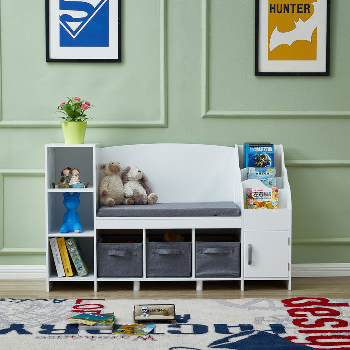 All 4 Kids Theodore White Book Case with Storage and Cushion