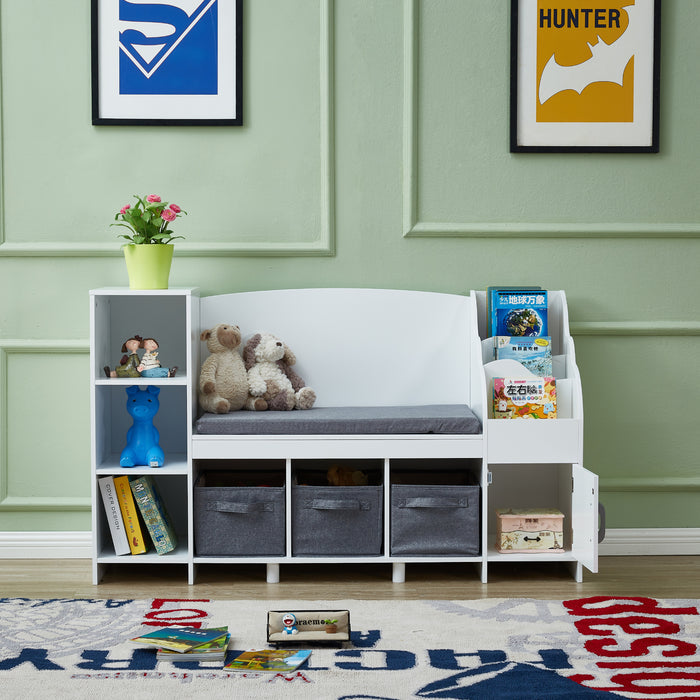All 4 Kids Theodore White Book Case with Storage and Cushion