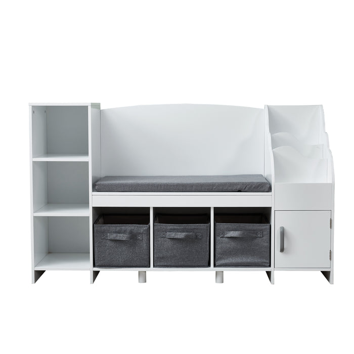 All 4 Kids Theodore White Book Case with Storage and Cushion