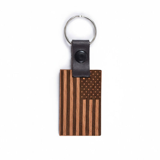 American Edition Wood & Leather Keychain