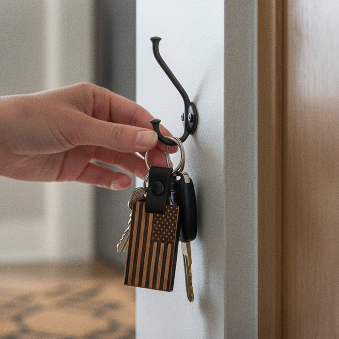 American Edition Wood & Leather Keychain