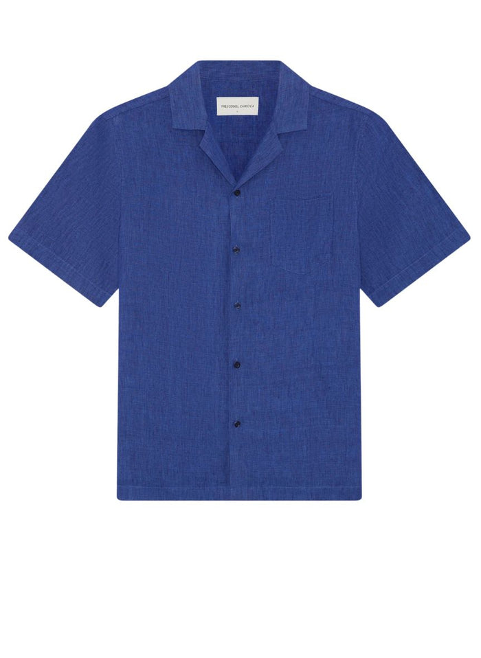Shirts Frescobol Carioca Angelo Linen Short Sleeve Shirt Cobalt Blue Apoella