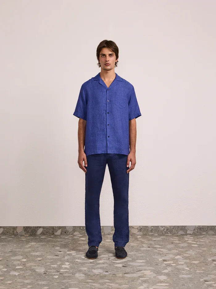 Shirts Frescobol Carioca Angelo Linen Short Sleeve Shirt Cobalt Blue Apoella