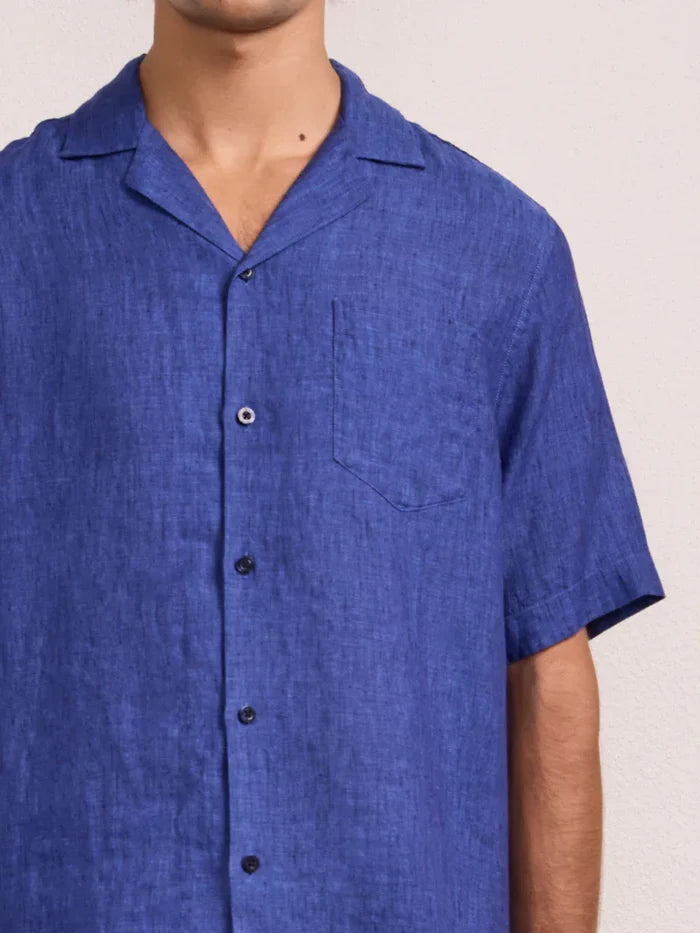 Shirts Frescobol Carioca Angelo Linen Short Sleeve Shirt Cobalt Blue Apoella