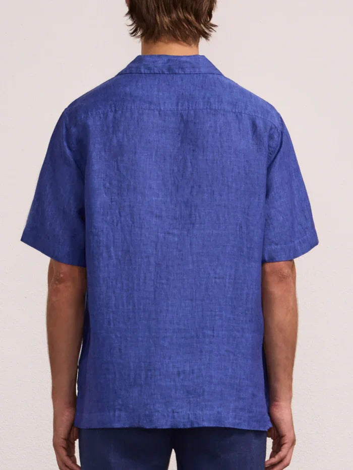 Shirts Frescobol Carioca Angelo Linen Short Sleeve Shirt Cobalt Blue Apoella