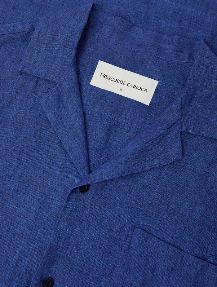 Shirts Frescobol Carioca Angelo Linen Short Sleeve Shirt Cobalt Blue Apoella