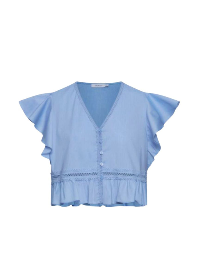 Tops APOELLA Anya Ruffle Crop Shirt Sky Apoella
