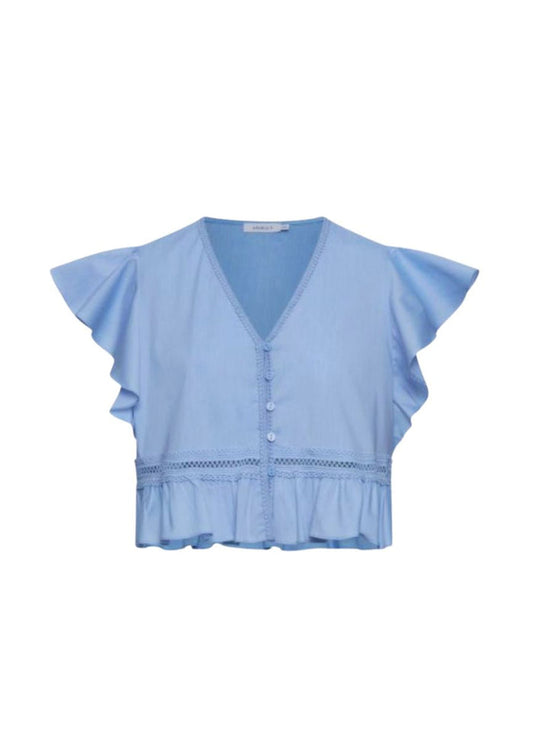 Tops APOELLA Anya Ruffle Crop Shirt Sky Apoella