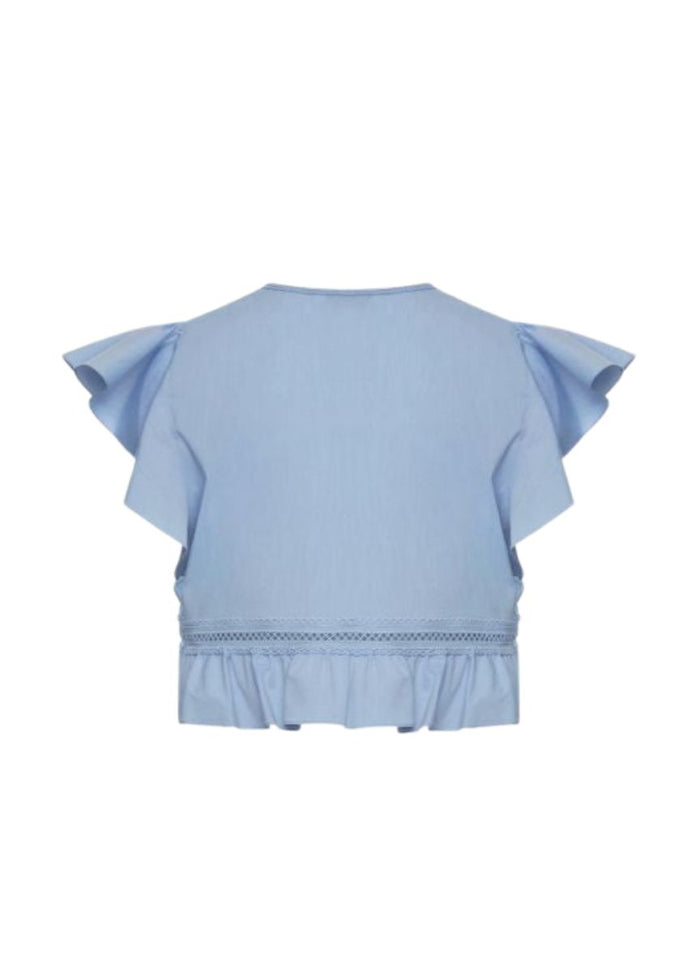 Tops APOELLA Anya Ruffle Crop Shirt Sky Apoella