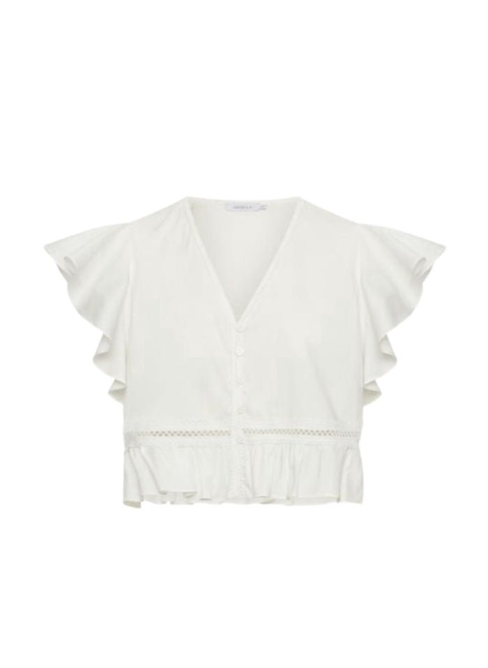 Tops APOELLA Anya Ruffle Crop Shirt White Apoella