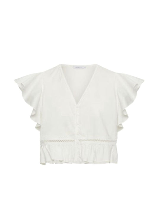 Tops APOELLA Anya Ruffle Crop Shirt White Apoella