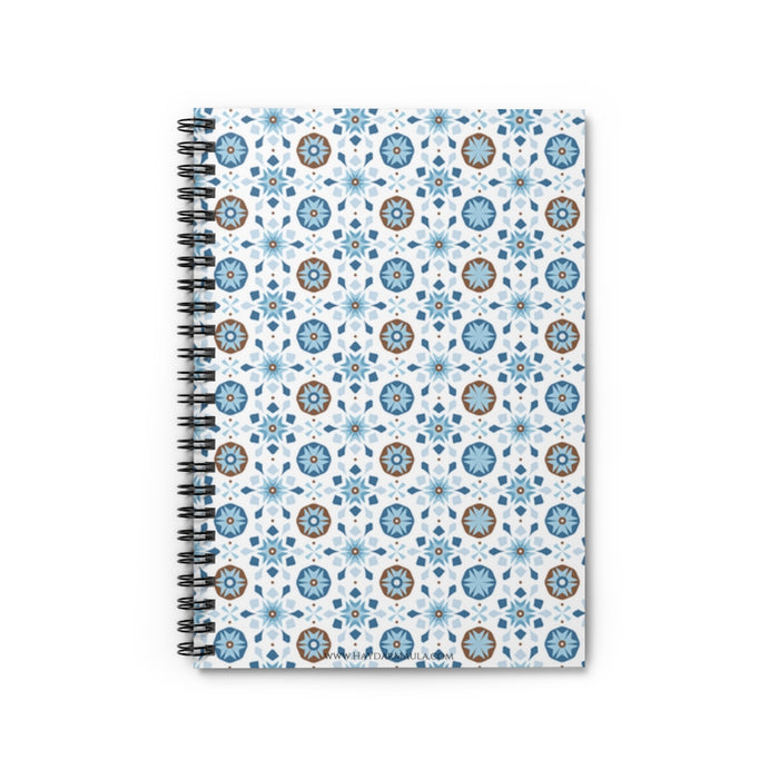 Arabesque Blue Brown Pattern - Spiral Notebook Ruled Line
