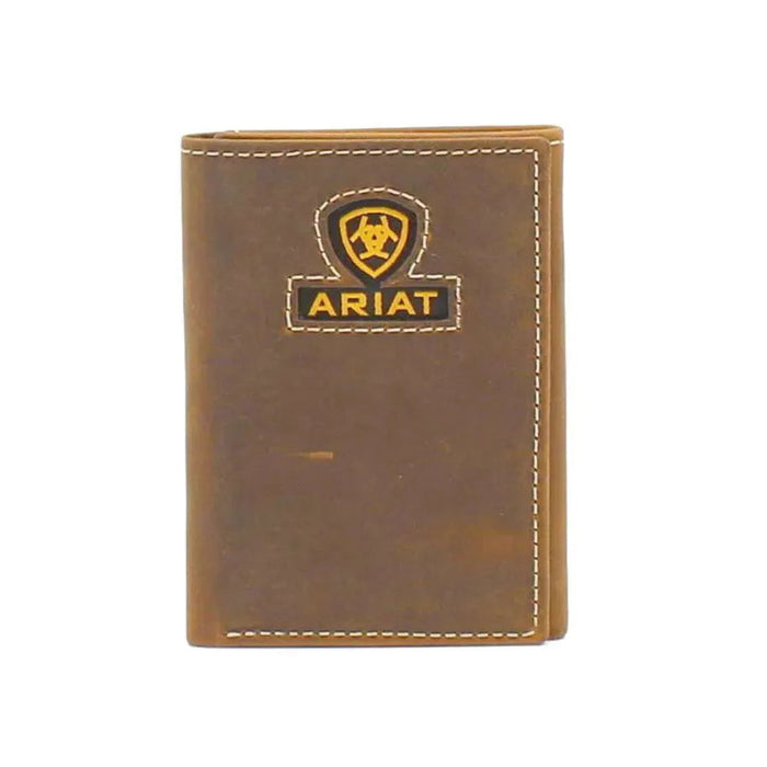 Ariat Brown Inlay Ribbon Logo - Mens Tri-Fold Wallet - Hatcountry