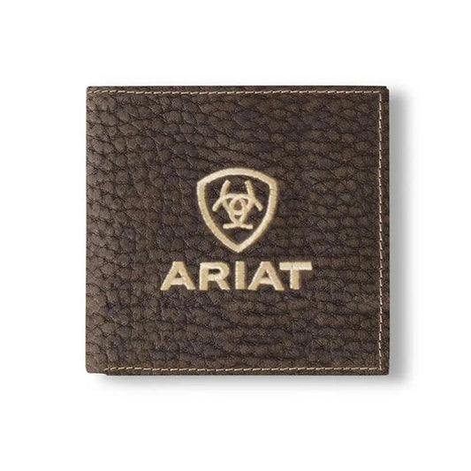 Ariat Embroidered Shield Genuine Bullhide Leather (Brown) - Men's Bifold Wallet - Hatcountry